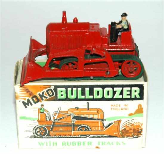 Appraisal: Moko Bulldozer red body driver green rubber caterpillar tracks in