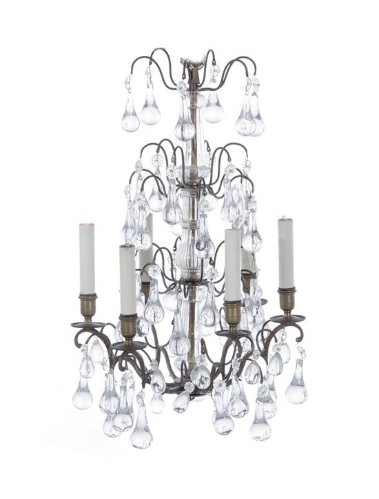 Appraisal: French brass and crystal six-light chandelier early th century glass