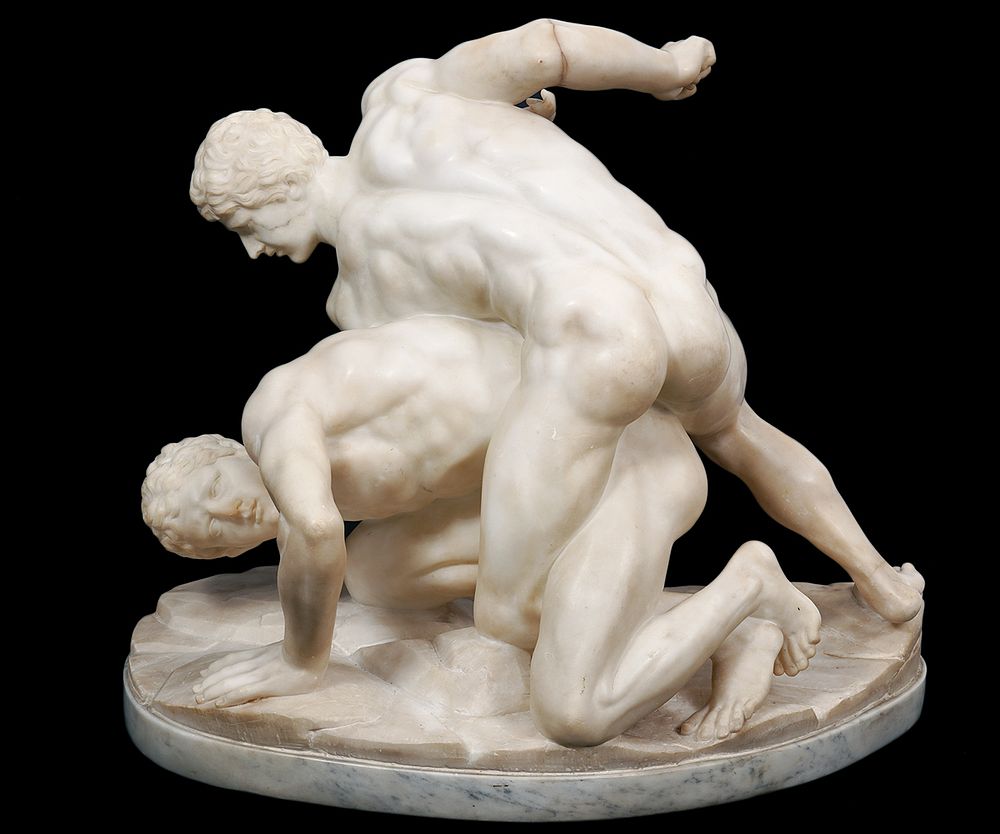 Appraisal: th C Italian Alabaster Wrestlers 'Two Wrestlers' After Pietro Bazzanti