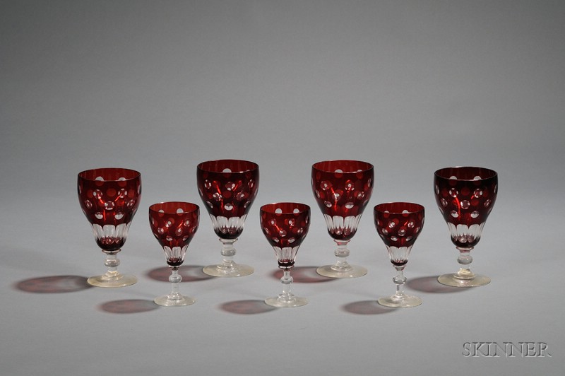 Appraisal: Set of Eleven Cased Ruby Cut to Clear Glass Goblets