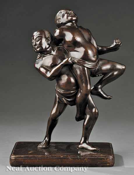 Appraisal: A Japanese Bronze Figural Group of Two Sumo Wrestlers probably