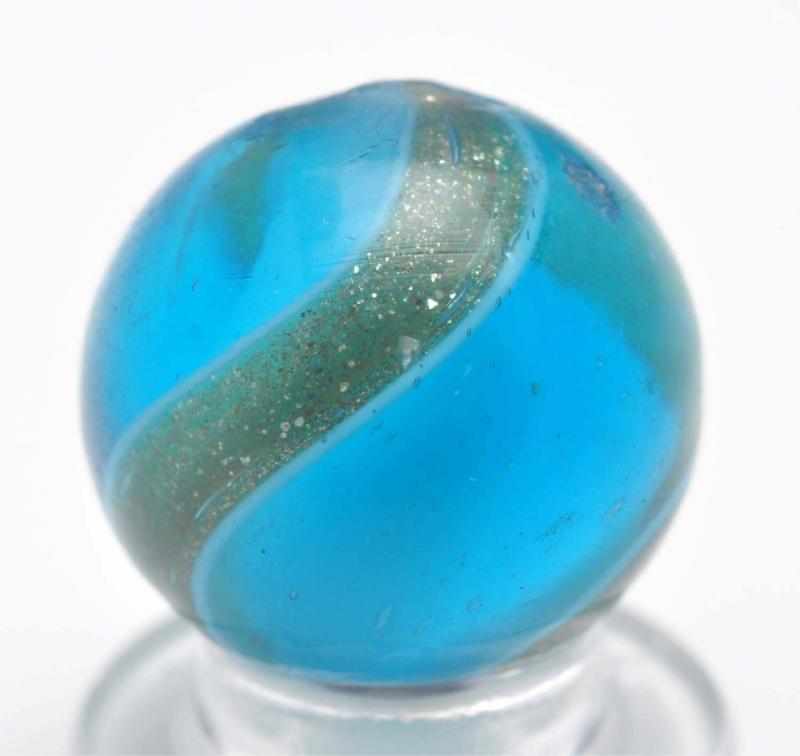 Appraisal: Aqua Glass Ribbon Lutz Marble Description White ribbon in aqua