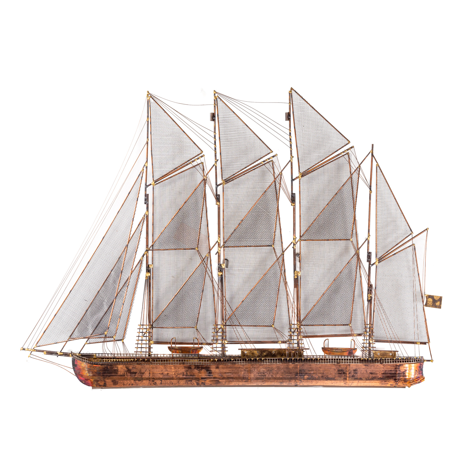 Appraisal: CURTIS JERE COPPER FRIGATE WALL SCULPTURE Mid- th century masted