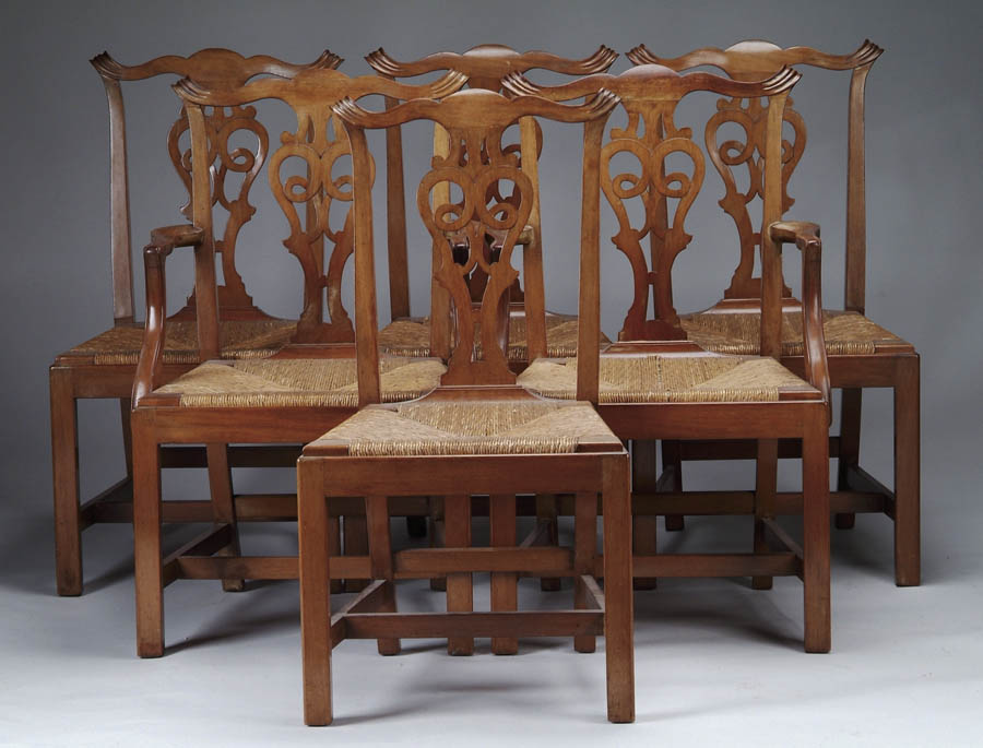 Appraisal: FINE SET OF SIX CHIPPENDALE STYLE DINING CHAIRS Each branded