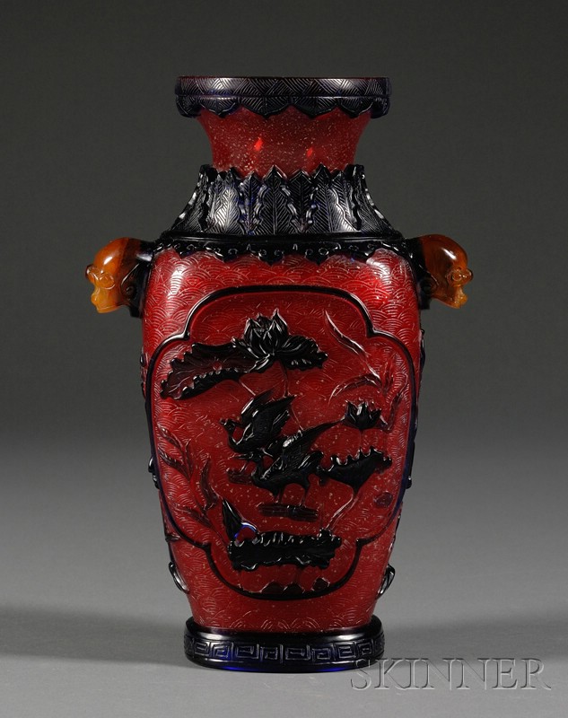 Appraisal: Peking Glass Vase cameo carved from amber to blue to