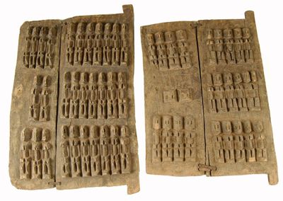 Appraisal: Two Dogon carved wood doors with rows of ancestor figures