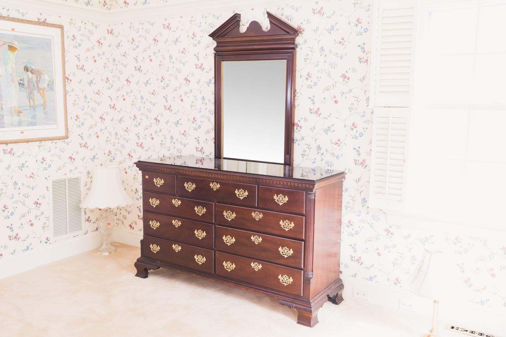 Appraisal: Statton Chippendale style cherrywood dresser along with Federal style mirror