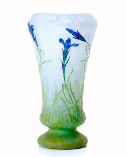 Appraisal: DAUM Cameo glass vase patterned with partially carved blue flowers