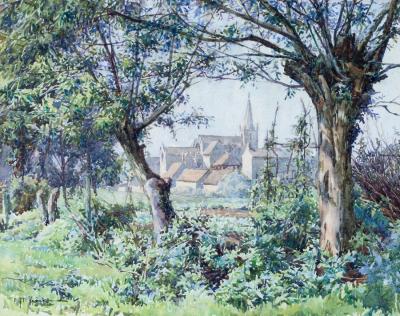 Appraisal: Mabel Frances Wickham British - A Village Seen Through Trees