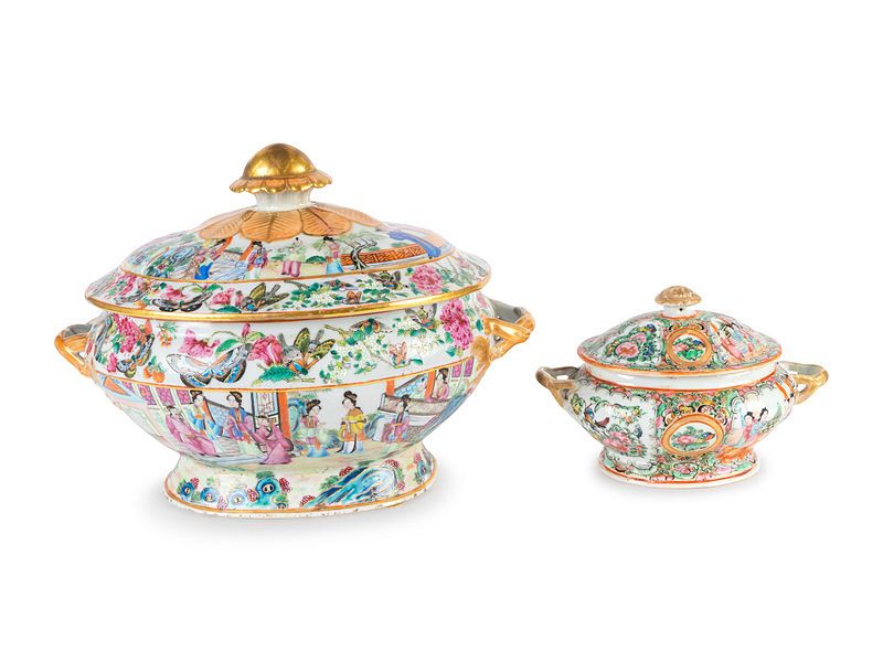 Appraisal: Two Chinese Famille Rose Porcelain Covered Tureens Height of largest