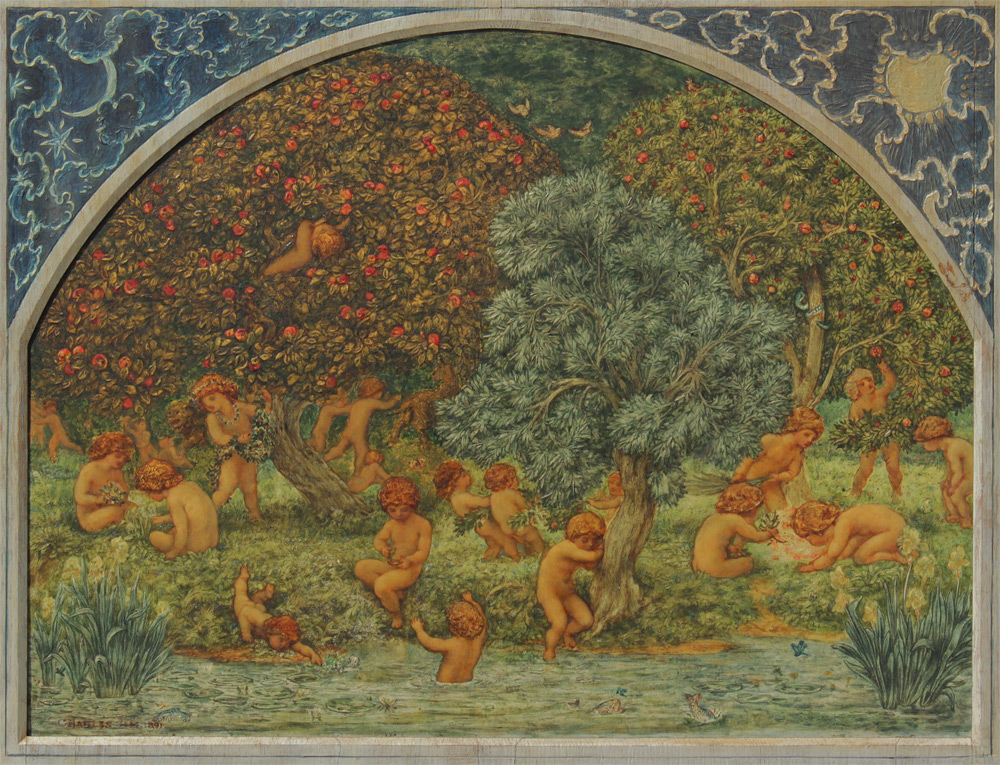 Appraisal: SIMS Charles United Kingdom - Frolicking Cherubs in an Apple