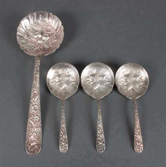 Appraisal: Four American sterling silver berry spoons in the ''Repousse'' pattern