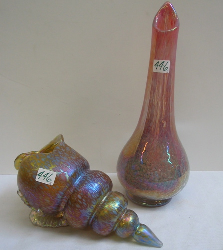 Appraisal: TWO IRIDESCENT ART GLASS VASES One a contemporary bulbous form