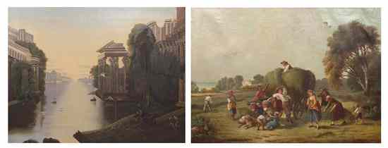 Appraisal: Three Paintings on Canvas of various origins depicting a harvest