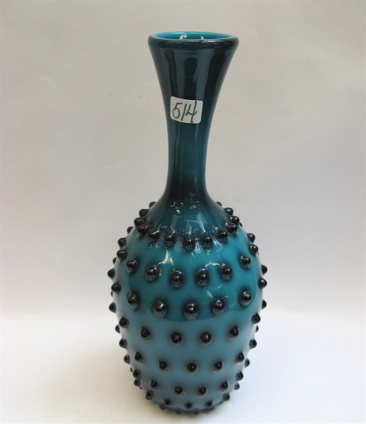 Appraisal: MURANO ART GLASS VASE teal blue bottle form with hobnail