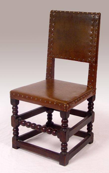 Appraisal: th C LEATHER COVERED CROMWELL CHAIR English walnut side chair