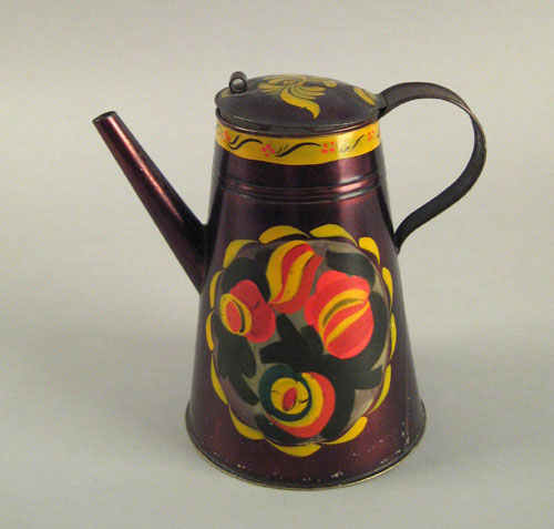 Appraisal: Tole coffee pot th c with vibrant red and yellow