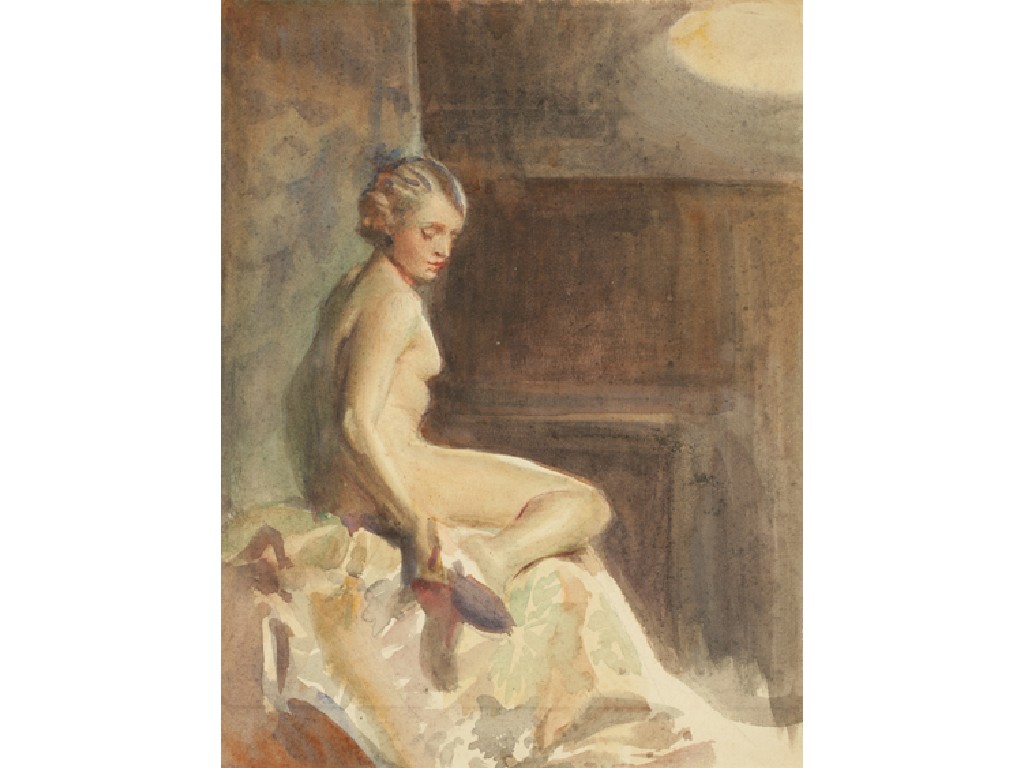 Appraisal: HENRY JAMES HALEY A nude reclining in an interior watercolour