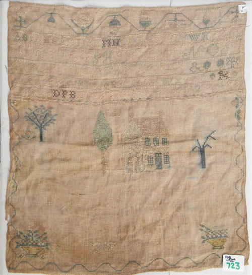 Appraisal: Unfinished silk on linen needlework sampler th c x