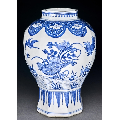 Appraisal: A Chinese blue and white vase of octagonal section painted