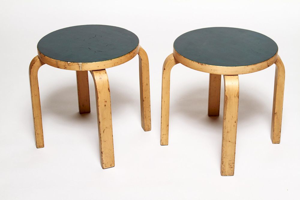 Appraisal: Alvar Aalto Mid-Century E Stools Vintage s Pair of mid-century