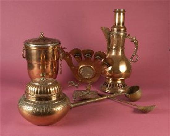 Appraisal: SIX PIECES IRANIAN COPPER Comprising an ewer an urn and