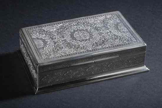 Appraisal: IMPERIAL IRANIAN SILVER CIGARETTE BOX Pre- marks silver standard Rectangular