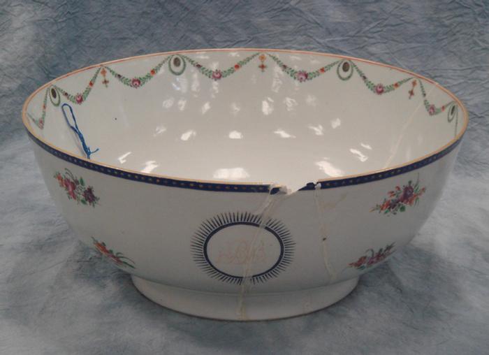 Appraisal: Chinese Export porcelain punch bowl repaired d Estimate -