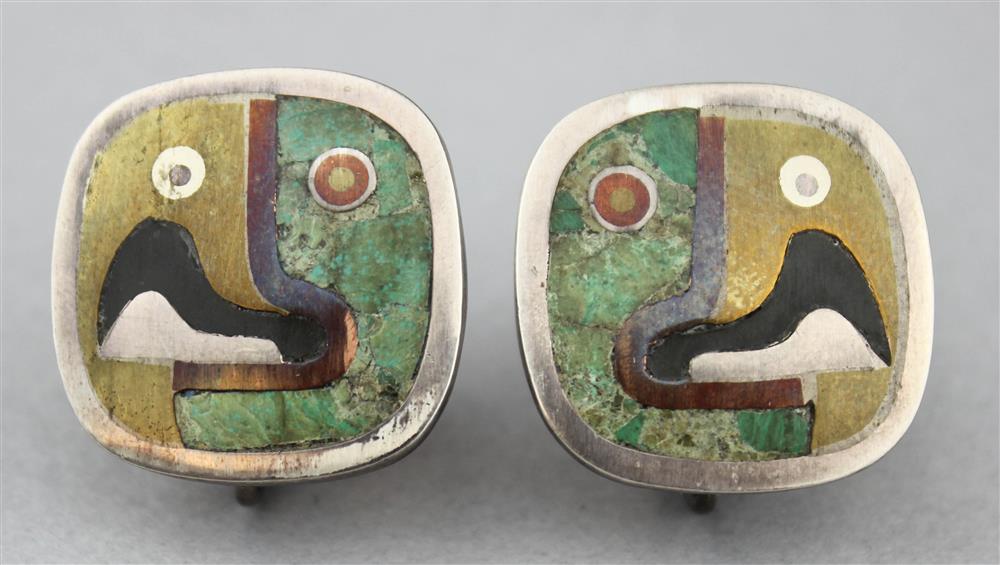 Appraisal: LOS CASTILLO STERLING AND MIXED METAL EARRINGS WITH ABSTRACT DESIGN