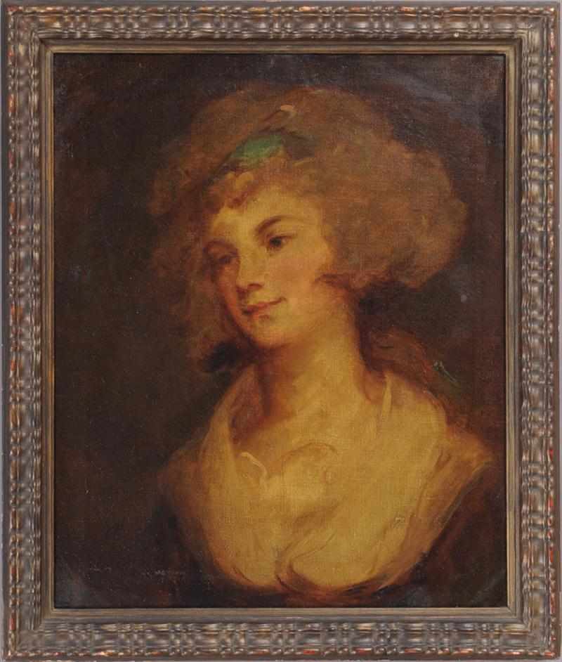 Appraisal: ENGLISH SCHOOL PORTRAIT OF A WOMAN Oil on canvas relined