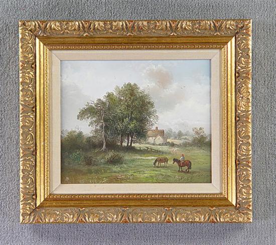 Appraisal: Oil on Masonite Landscape th Century Pastoral scene with figure