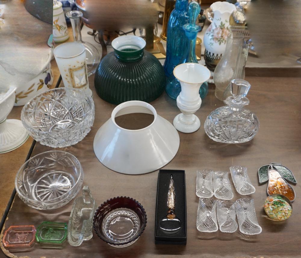 Appraisal: GROUP OF GLASSWARE INCLUDING BRISTOL GLASS VASE LAMP SHADES DECANTERS