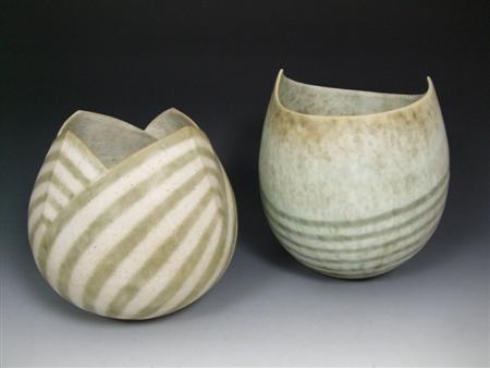 Appraisal: JOHN WARD BORN OVOID VASE S coiled stoneware swept rim