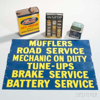 Appraisal: Five Automobilia Items Ford antifreeze gallon can two tin Ford