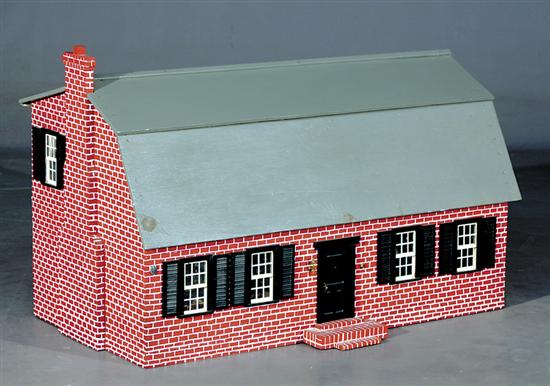 Appraisal: Georgian style dollhouse gambrell roof and brick-painted exterior with shuttered