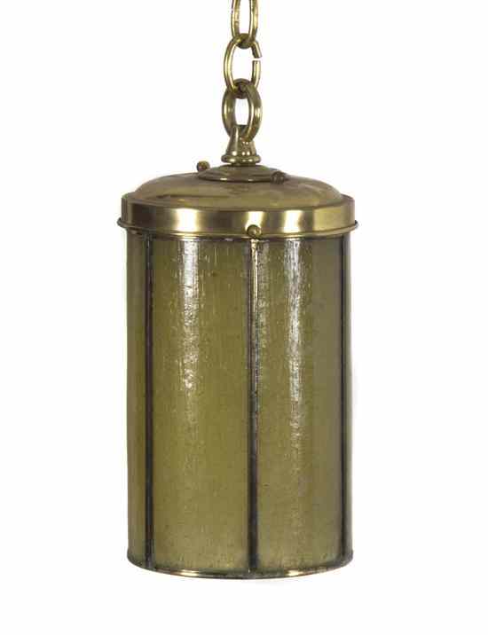 Appraisal: A Brass and Glass Lantern of cylindrical paneled form inset