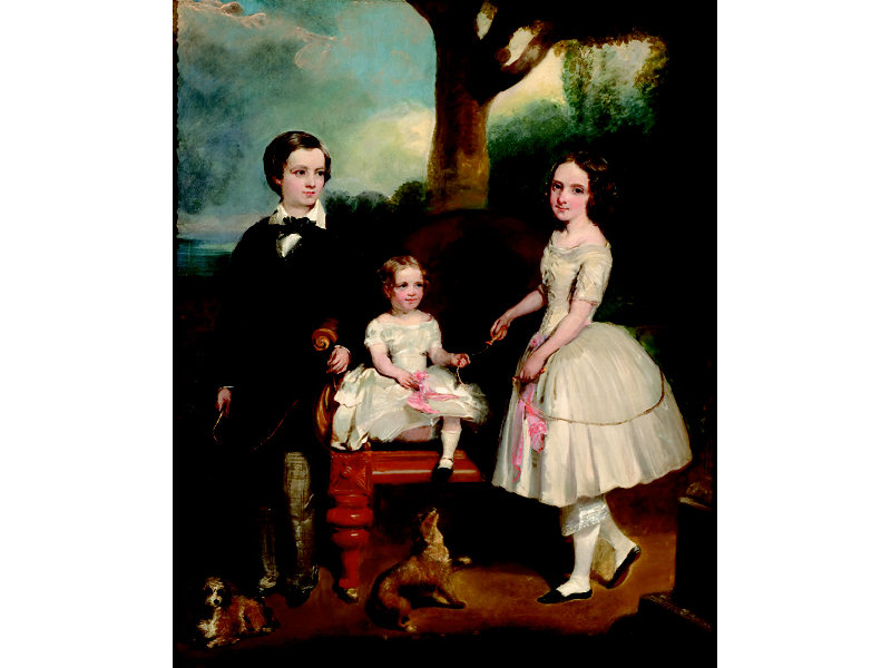 Appraisal: AMERICAN SCHOOL TH CENTURY Portrait of three children and two