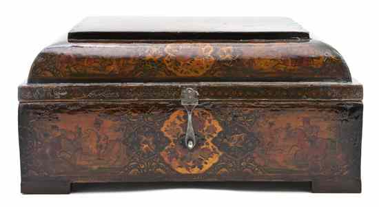 Appraisal: A Persian Painted and Lacquered Table Casket having a shaped