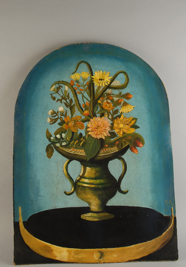 Appraisal: Oil on Board Fireplace Insert picturing vase with flowers Signed