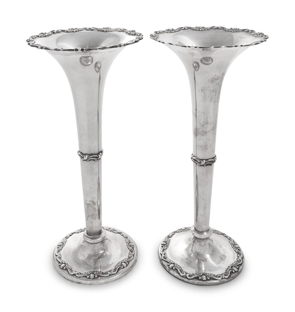 Appraisal: A Pair of American Silver Vases A Pair of American