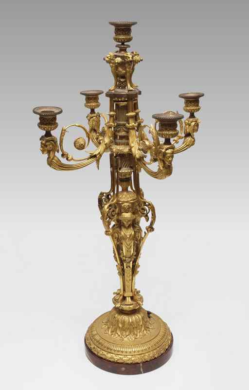 Appraisal: BRONZE DORE FIGURAL LIGHT CANDELABRUM Figural lion under center bobeche