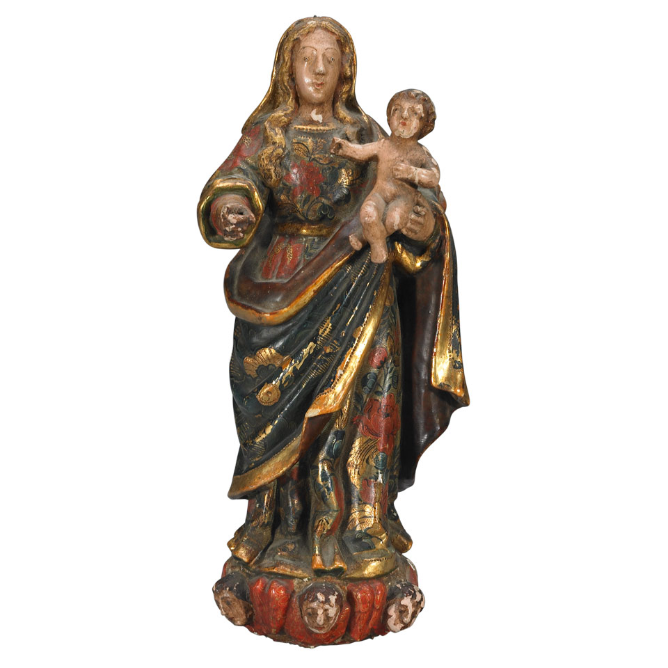 Appraisal: Italian Carved Polychromed and Parcel Gilt Figure of the Virgin