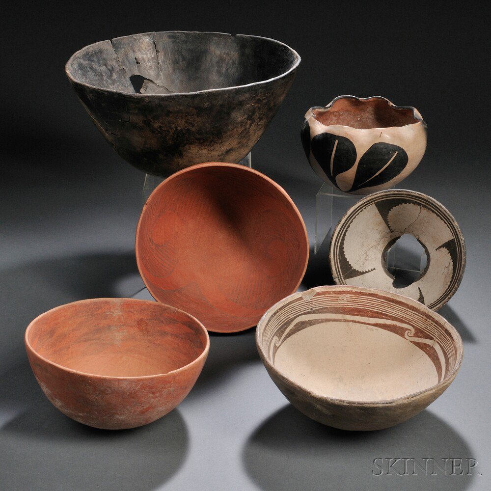 Appraisal: Six Southwest Pottery Bowls five prehistoric and one pueblo bowl