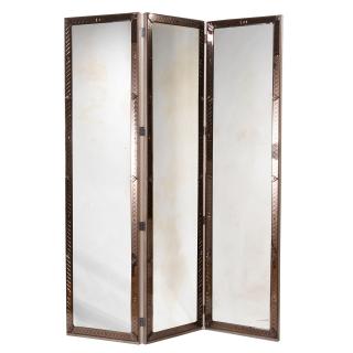 Appraisal: Venetian style three-panel mirrored screen Contemporary Italy s style mirror