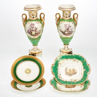 Appraisal: Group French and English green ground porcelains Group French and