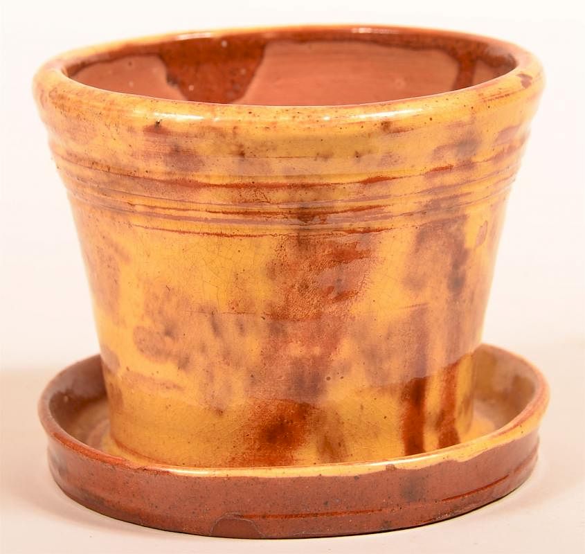 Appraisal: Yellow Redware Pottery Small Flower Pot th Century Yellow Mottle