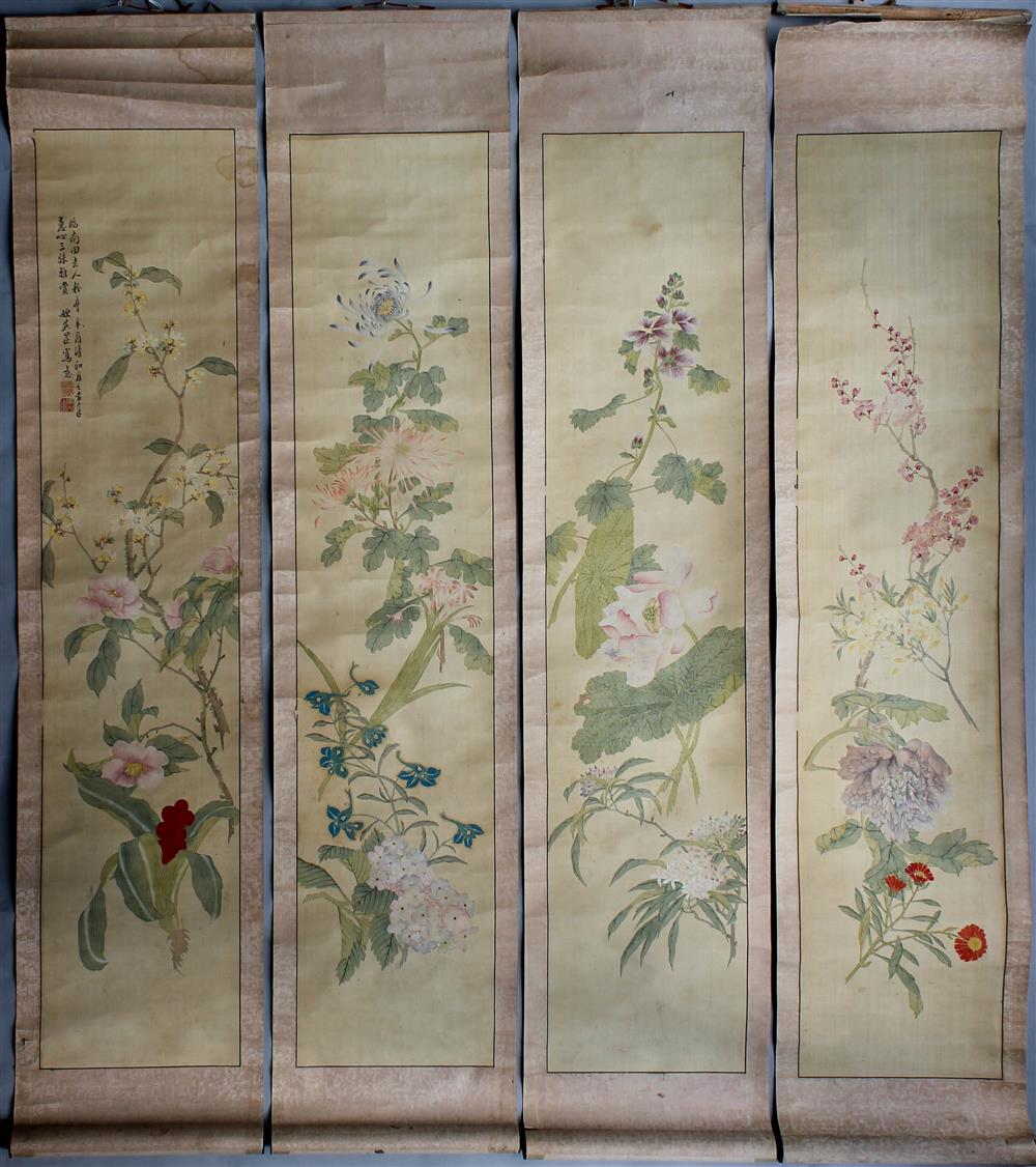 Appraisal: WU CHEN CHINESE TH - TH CENTURY SEASONAL FLOWERS -