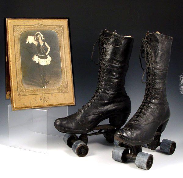 Appraisal: VICTORIAN HIGH LACE TOP ROLLER SKATES PHOTOGRAPH Black leather ladies