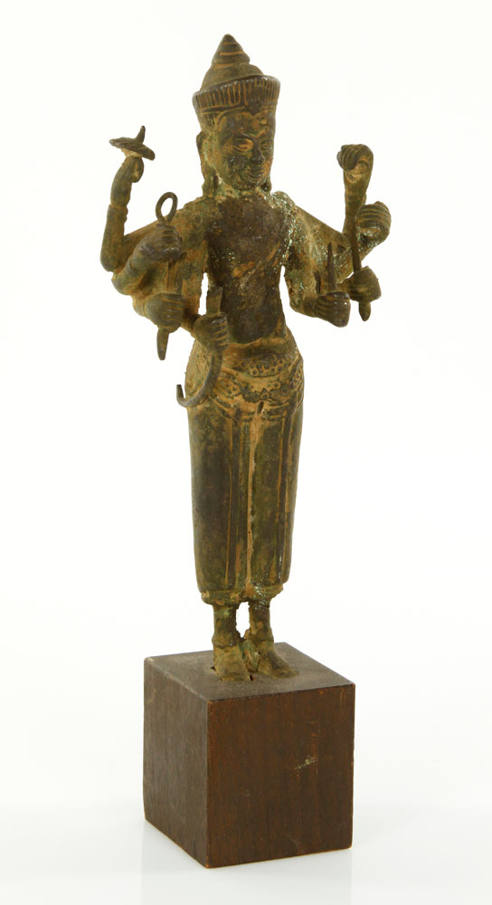 Appraisal: - Cambodian Bronze Shiva Buddha Shiva Buddha on wooden pedastal