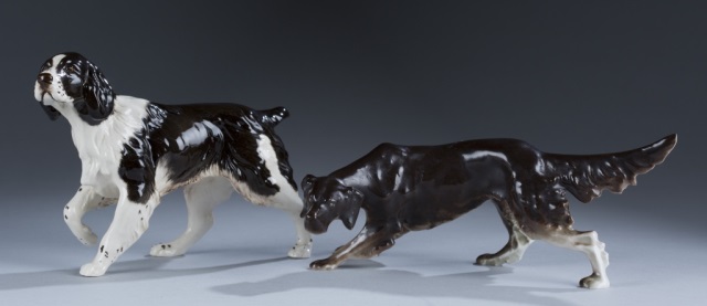 Appraisal: Two Porcelain Figures of Dogs Including a Springer Spaniel and